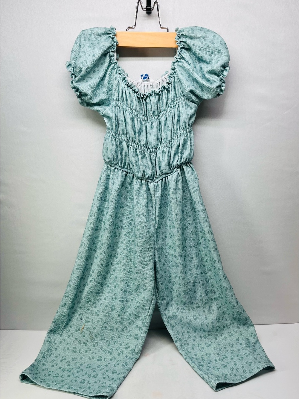 Mayoral Mint Green Puff‎ Sleeve Wide-Leg Jumpsuit